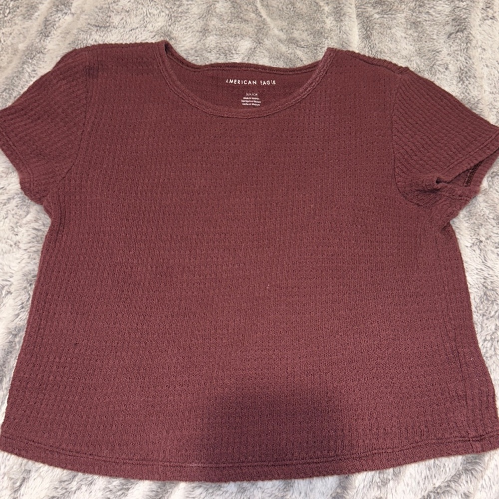 small maroon waffle crop top